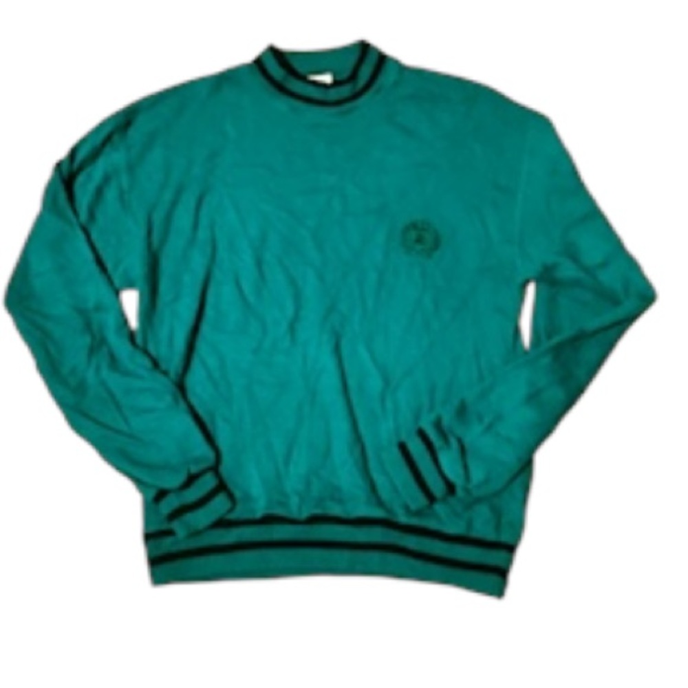 Robert Bruce Academia Vintage L/XL Mock Neck Varsity Green Black Crest Sweater